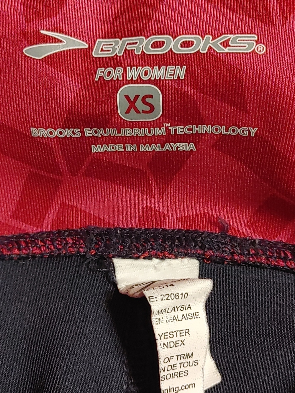 Brooks Navy Leggings with Pink Waistband Women's Sz XS Grippers On Bottom Hem - Picture 2 of 6